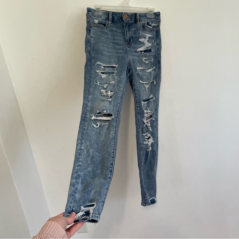 AMERICAN EAGLE AE Ne(x)t Level Curvy High-Waisted Jegging Ripped Patched 4 CURVY - Picture 10 of 16